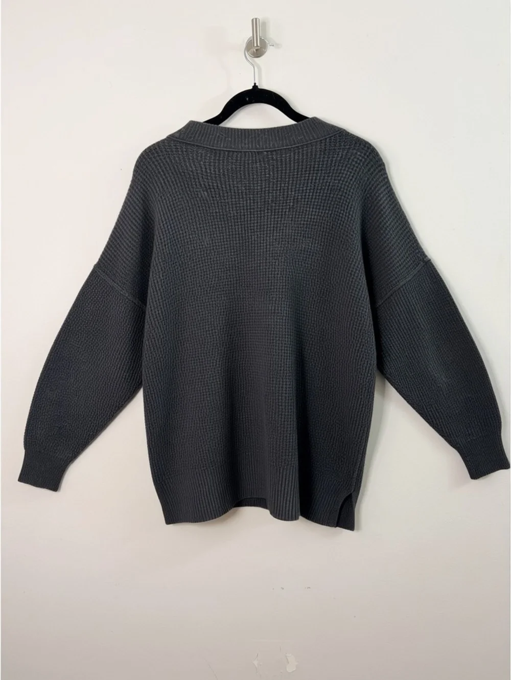 Aerie Oversized Waffle Knit Crew Neck Sweater Gray Size Small Cozy Pullover